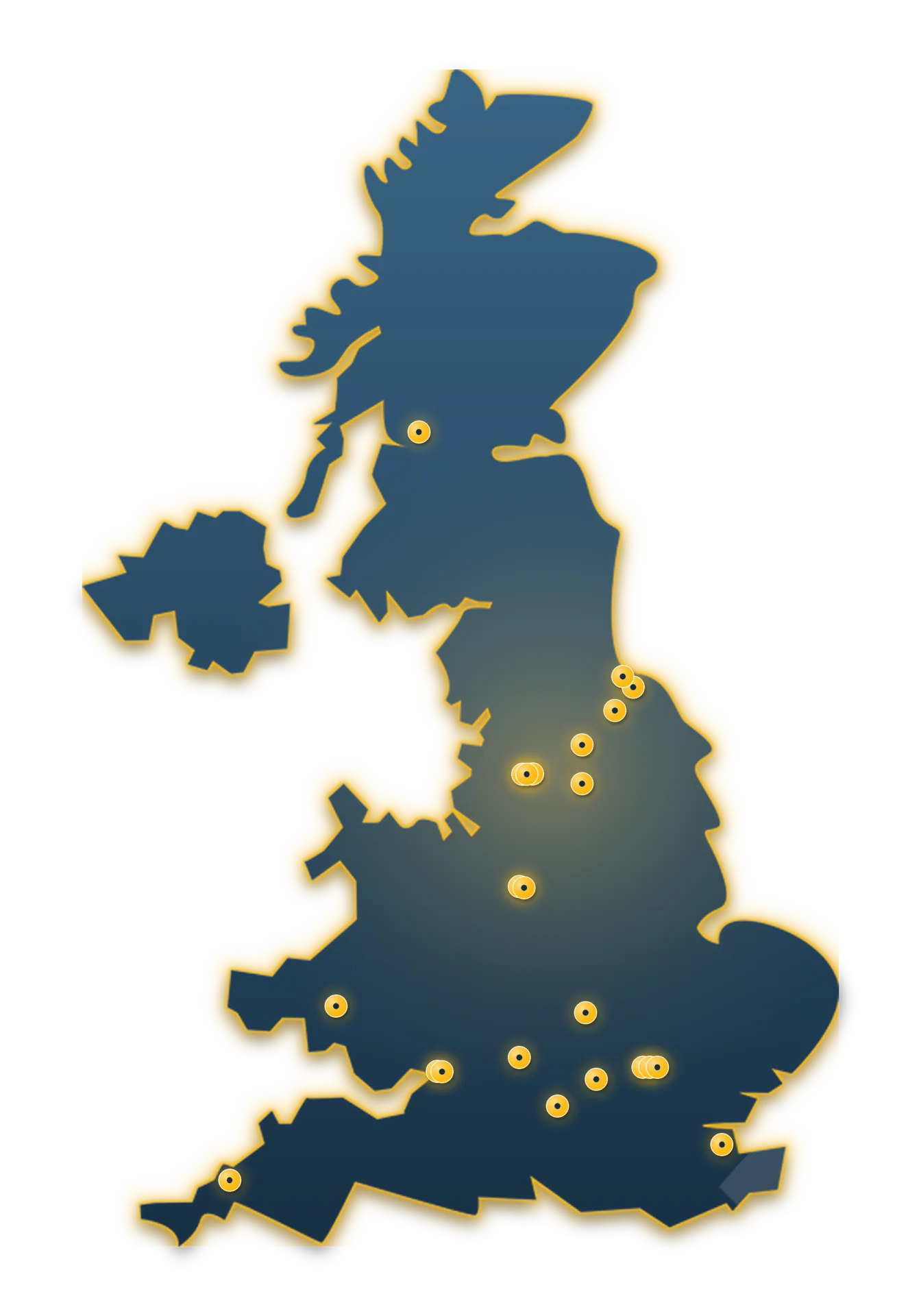 Map of the UK showing Joint Operations satellite sites where managed allograft stock is held on-site at partner hospitals